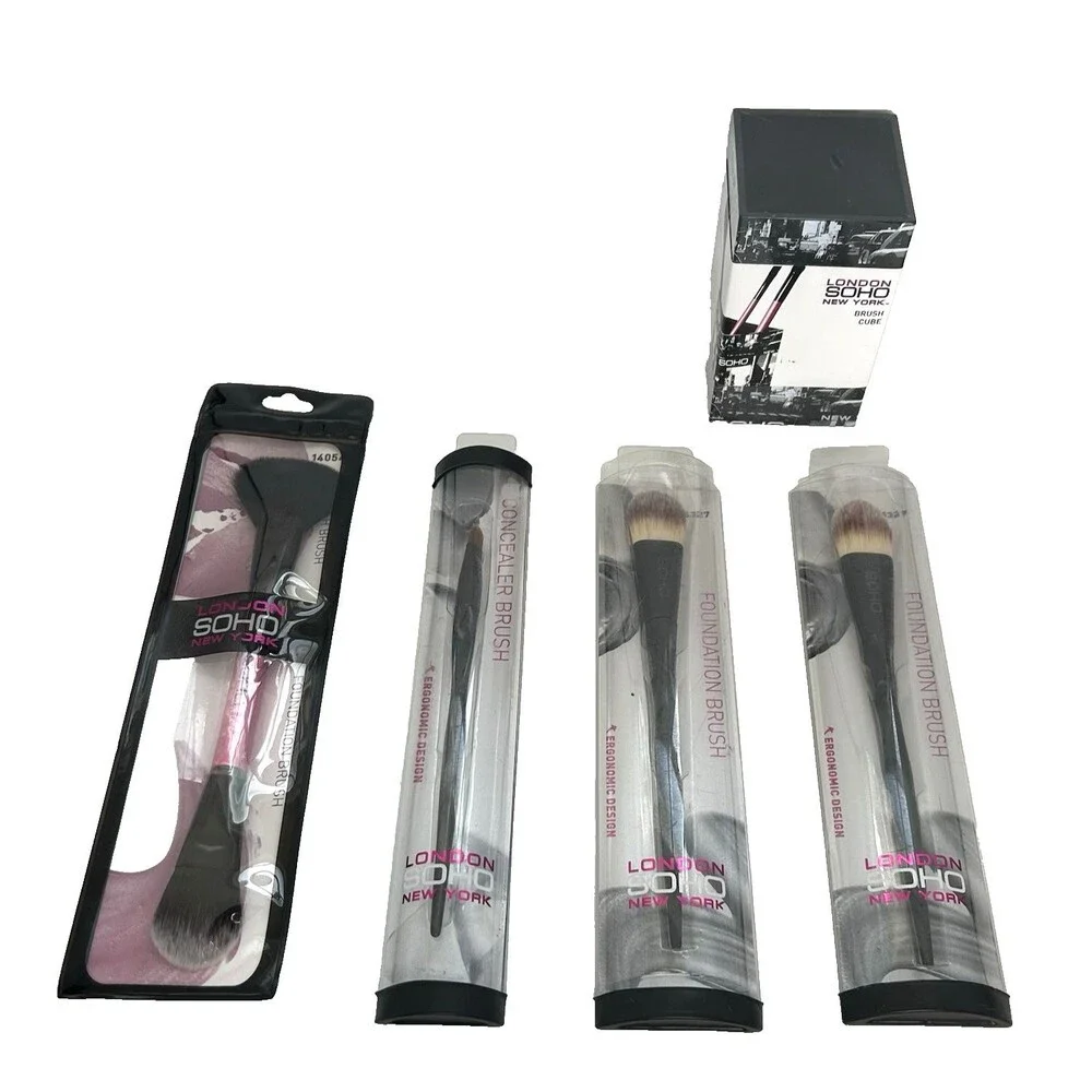 London SOHO New York Makeup Brush Lot + Brush Cube Holder NEW Sealed